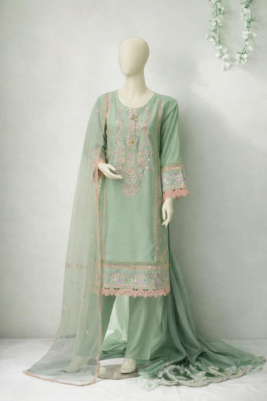 Pasand of Lahore 3-Piece Premium Viscose Suit –  Light Pista (PL-331)