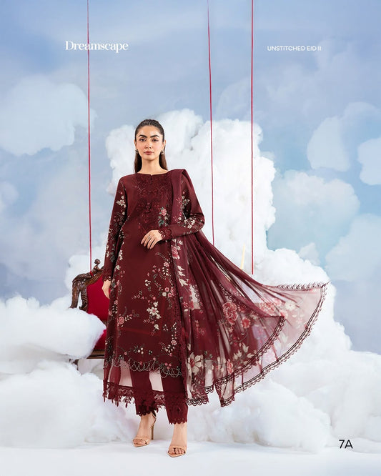 MariaB MBasics-Embroidered Lawn 3 Piece Unstitched Suit with Chiffon Dupatta (D07A)