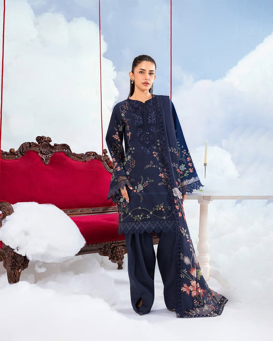 MariaB MBasics-Embroidered Lawn 3 Piece Unstitched Suit with Chiffon Dupatta (D07B)
