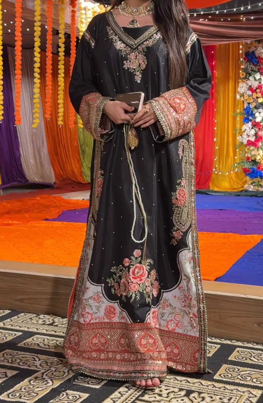 Amna Khurram Silk Embroidered Kaftan Stitched 3 Piece Suit