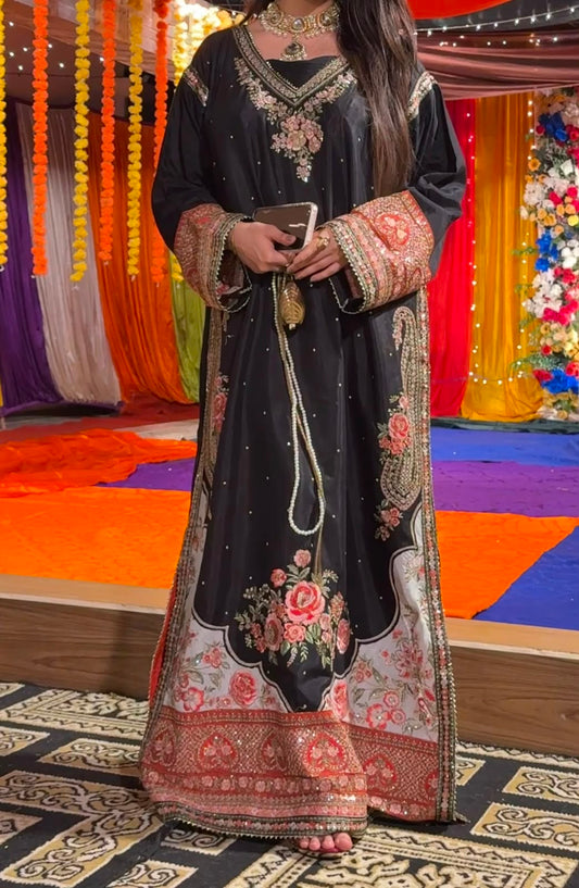 Amna Khurram Silk Embroidered Kaftan Stitched 3 Piece Suit