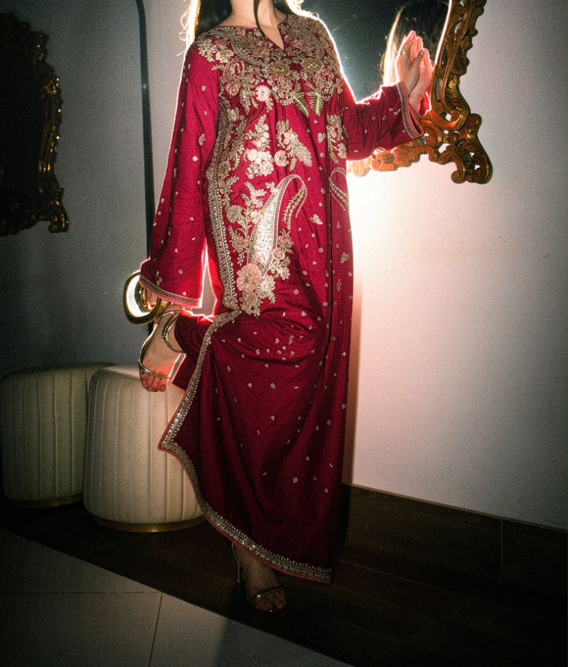 Amna Khurram Premium Raw Silk Kaftan Stitched 2 Piece Suit