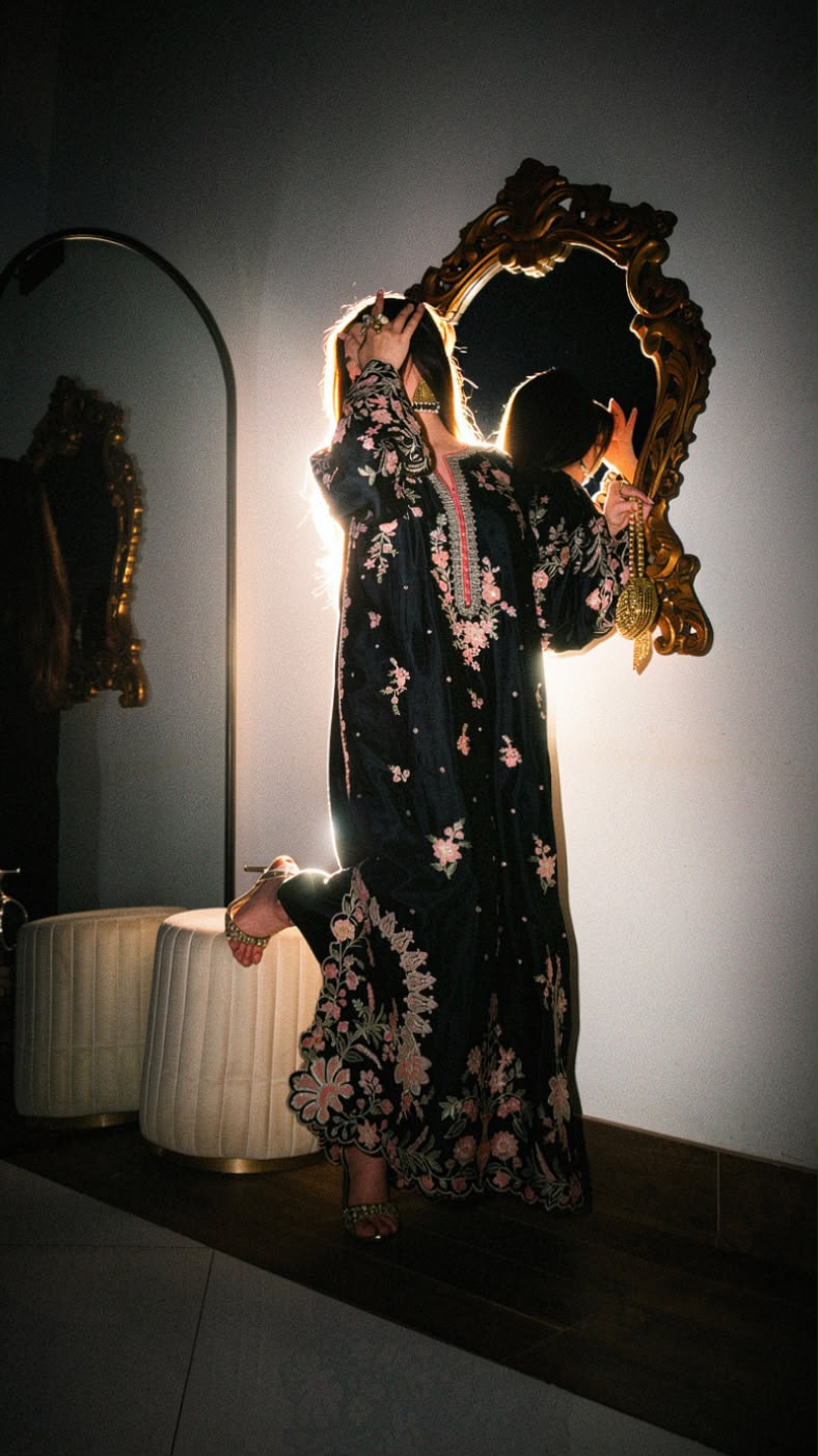 Amna Khurram Silk Embroidered Kaftan Stitched 3 Piece Suit