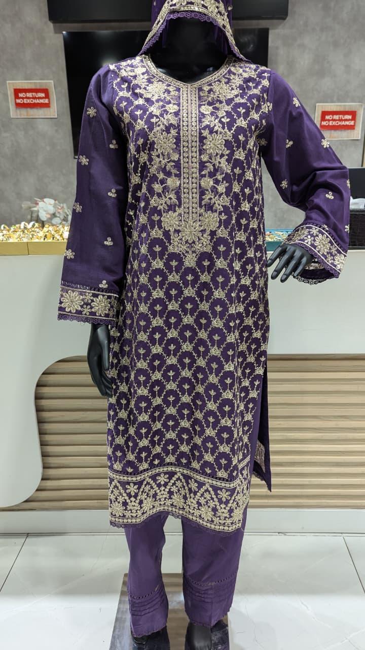 GABA Embroidered 3-Piece Stitched Suit with Chiffon Dupatta (01)