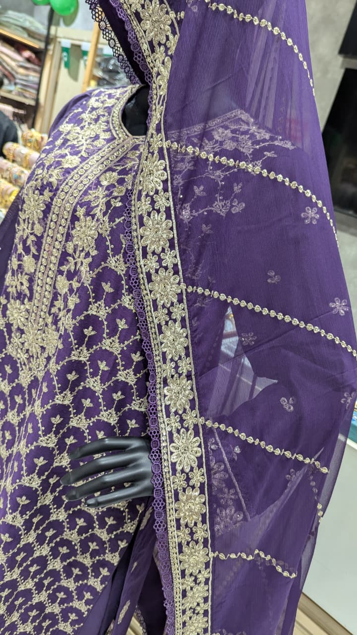 GABA Embroidered 3-Piece Stitched Suit with Chiffon Dupatta (01)