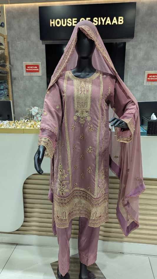 GABA Embroidered 3-Piece Stitched Suit with Chiffon Dupatta (03)