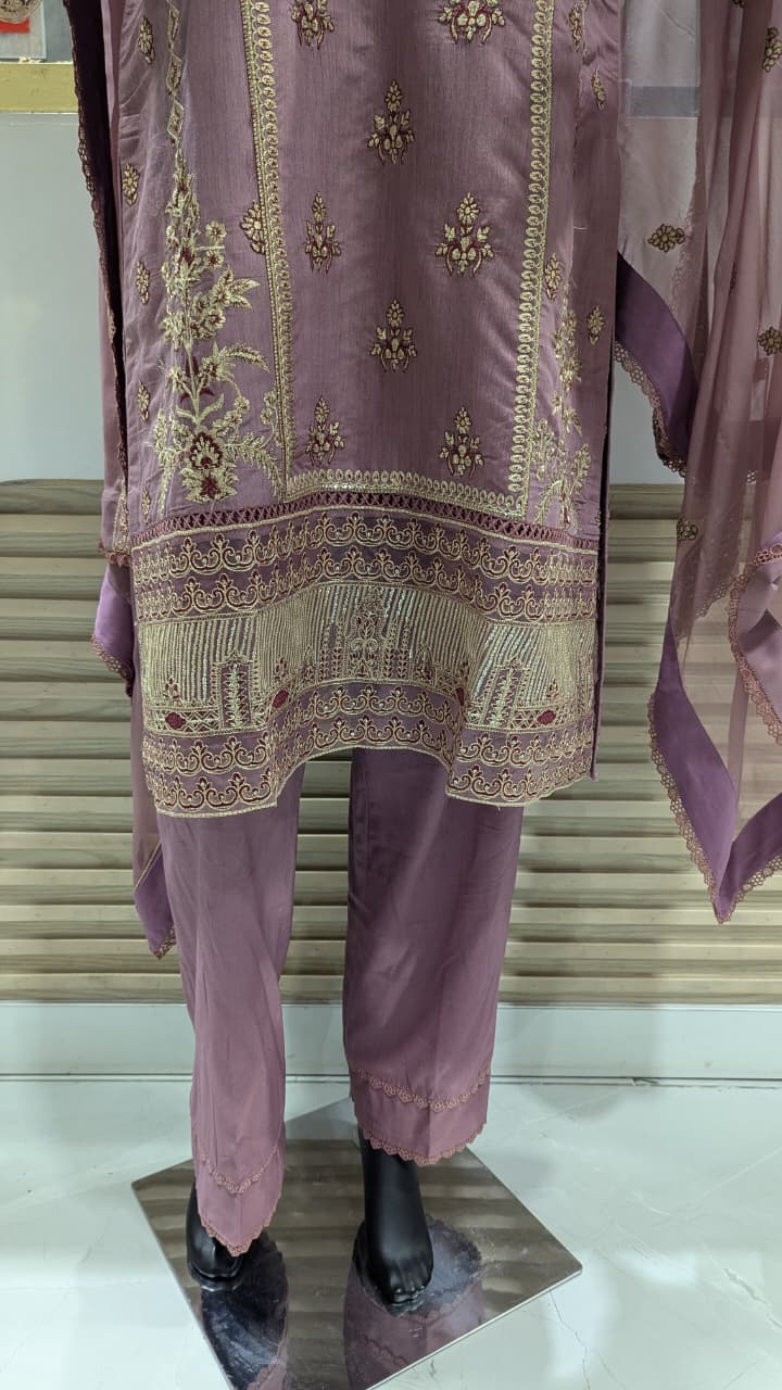 GABA Embroidered 3-Piece Stitched Suit with Chiffon Dupatta (03)