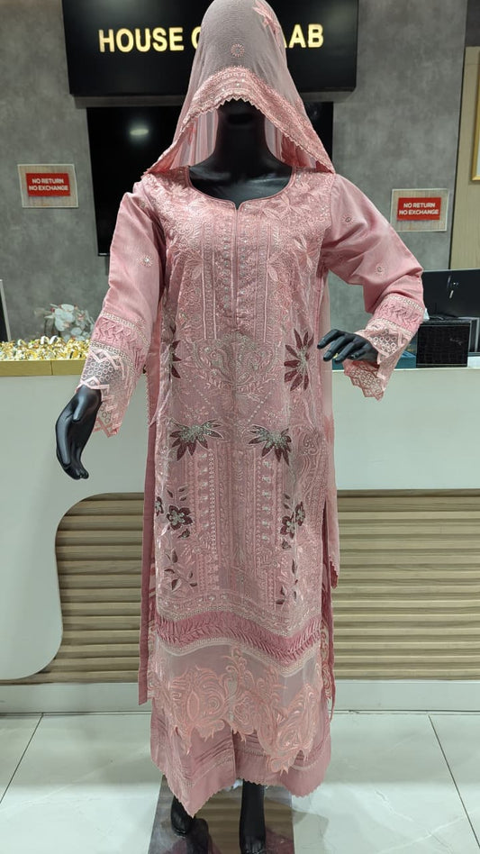 GABA Embroidered 3-Piece Stitched Suit with Chiffon Dupatta (04)