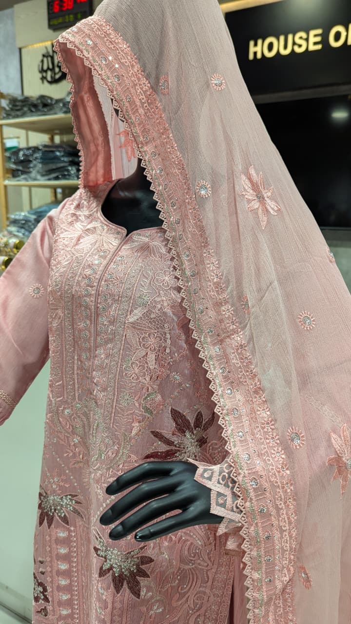GABA Embroidered 3-Piece Stitched Suit with Chiffon Dupatta (04)
