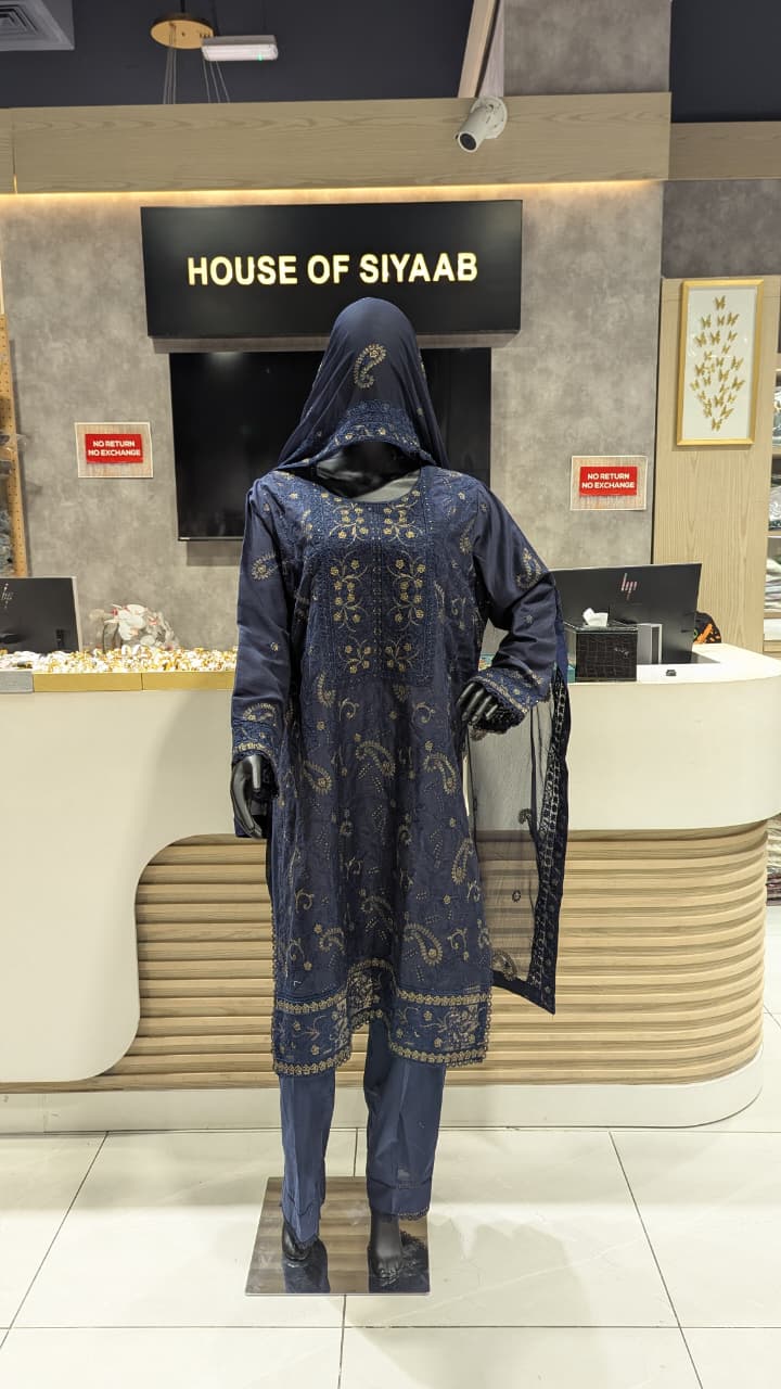 GABA Embroidered 3-Piece Stitched Suit with Chiffon Dupatta (05)