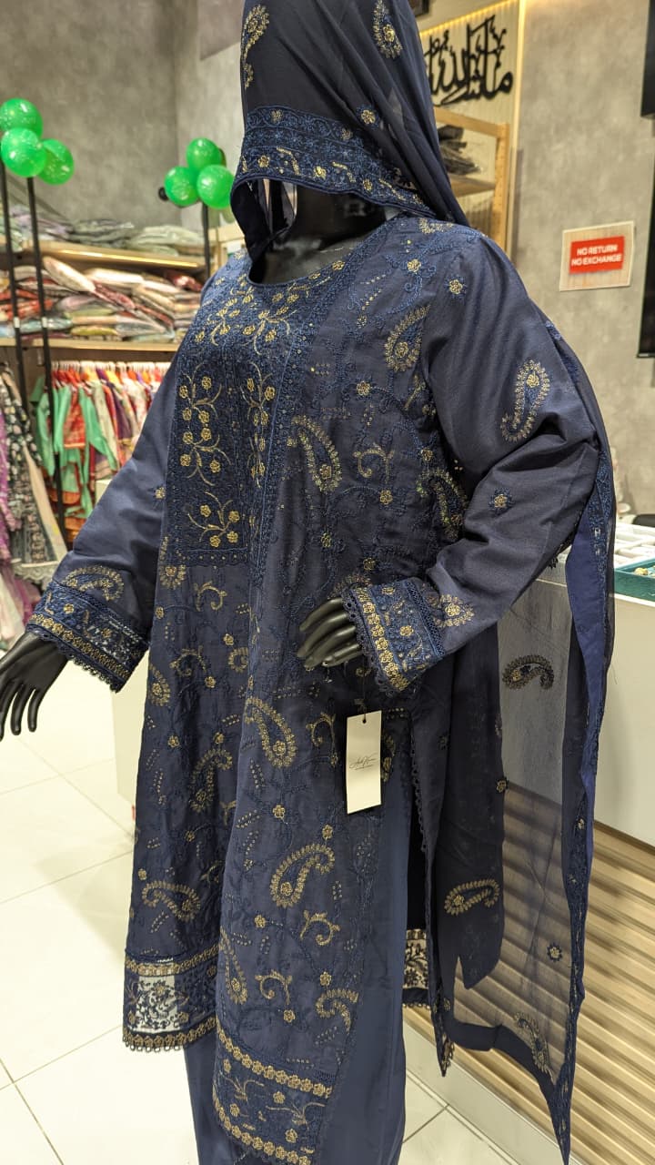 GABA Embroidered 3-Piece Stitched Suit with Chiffon Dupatta (05)
