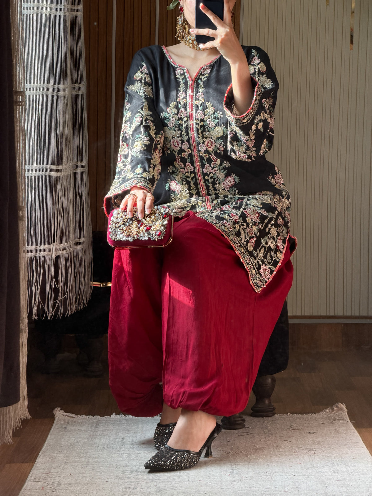 Amna khurram Viscose Co’Ord Embroidered Shirt & Balloon Pant Set (01)