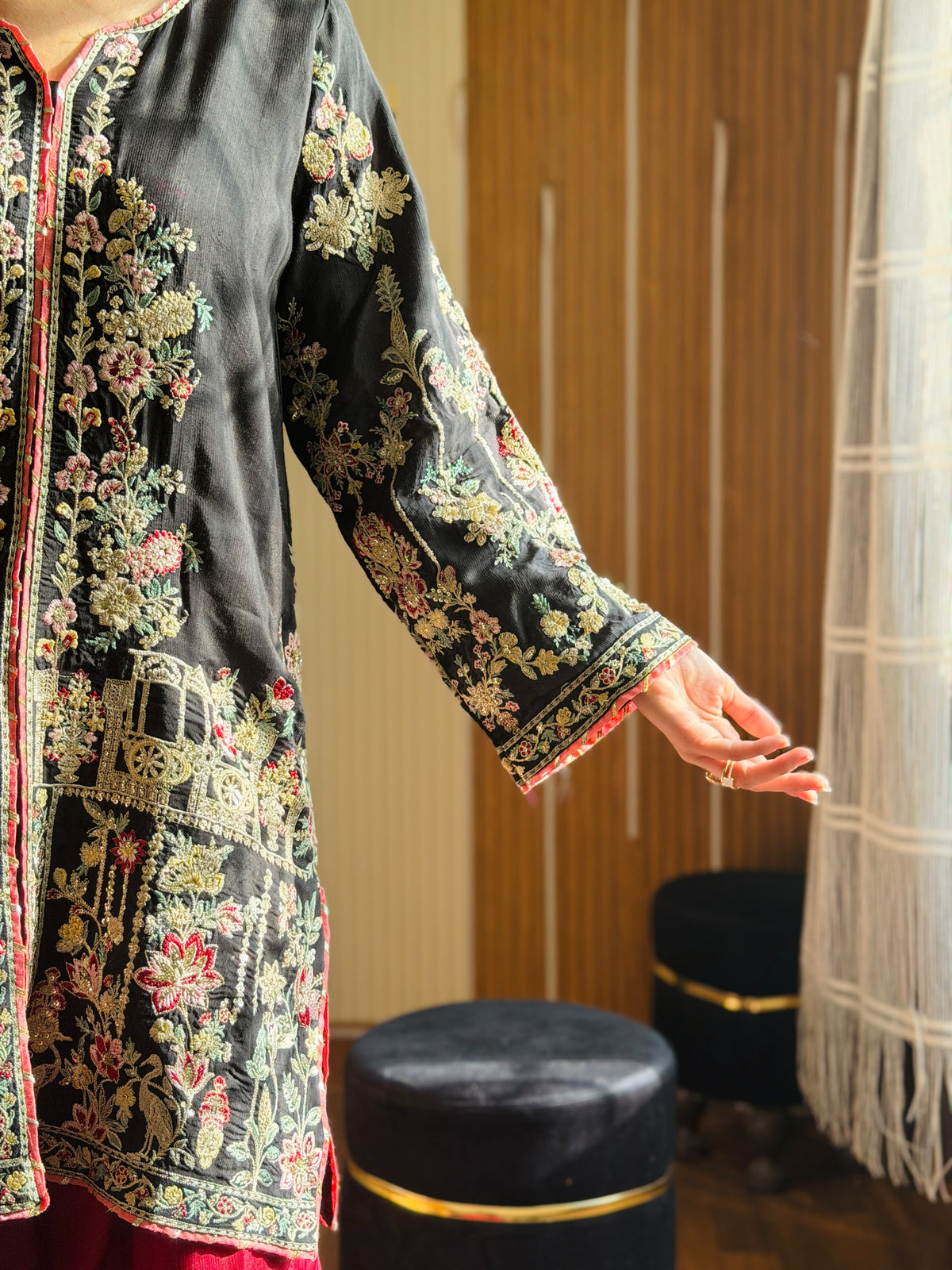 Amna khurram Viscose Co’Ord Embroidered Shirt & Balloon Pant Set (01)