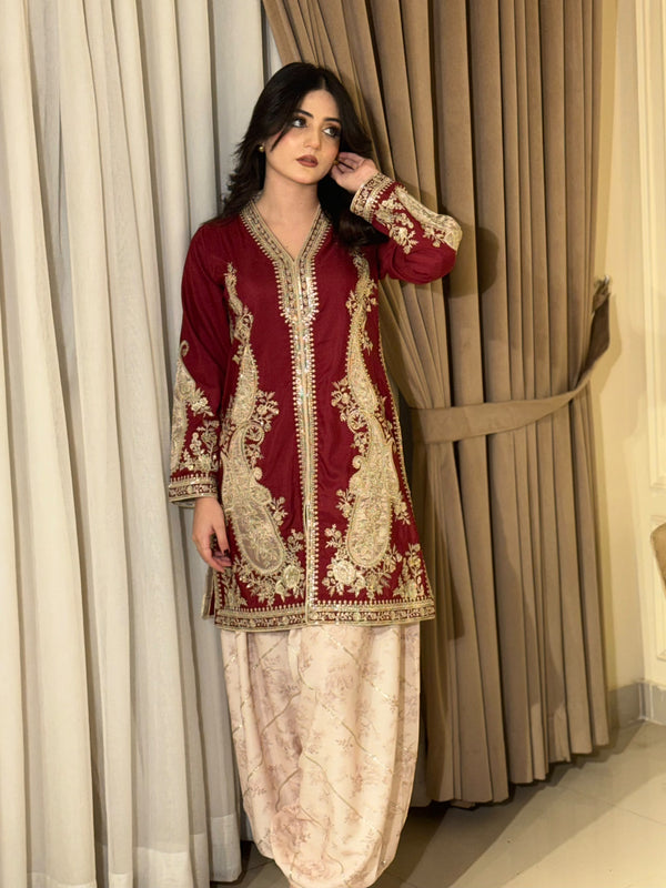 Amna khurram Viscose Co’Ord Embroidered Shirt & Balloon Pant Set (02)