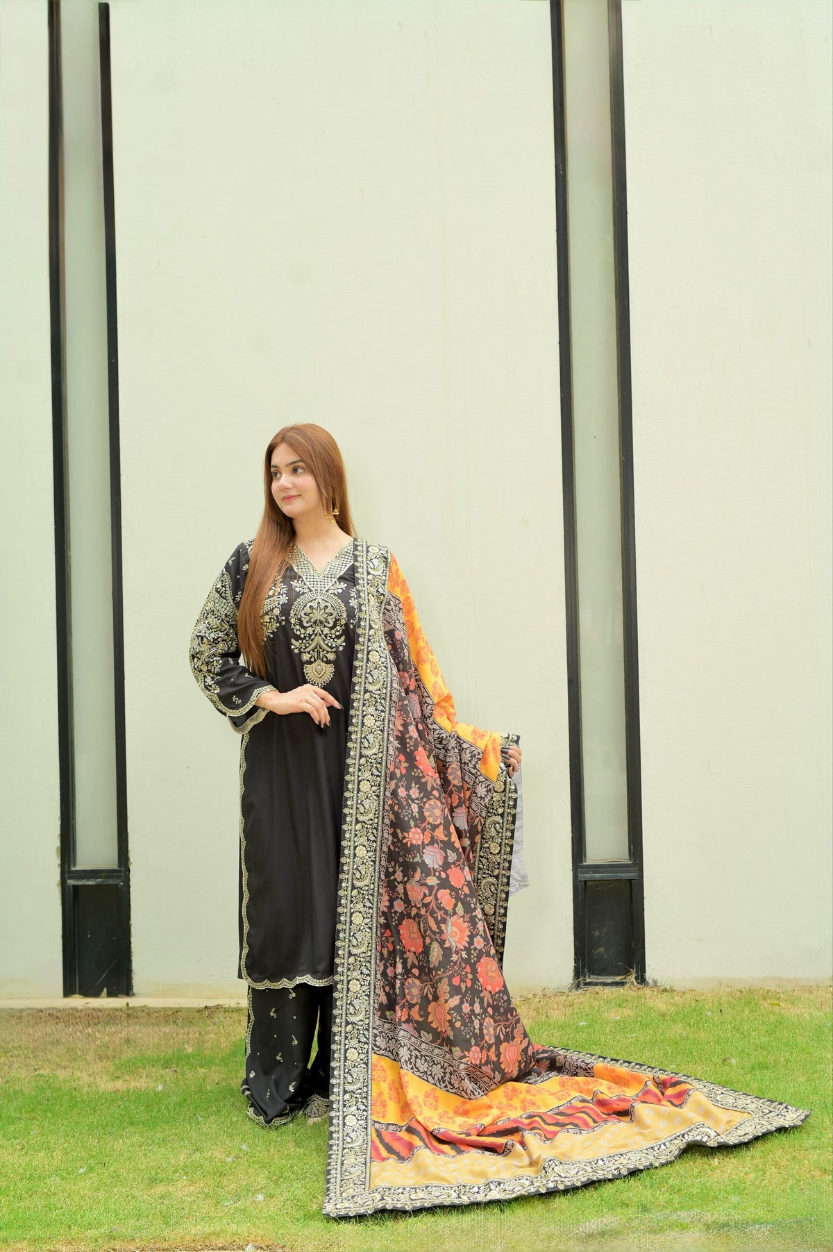Amna khurram Viscose Co’Ord Embroidered Shirt & Balloon Pant Set (03)