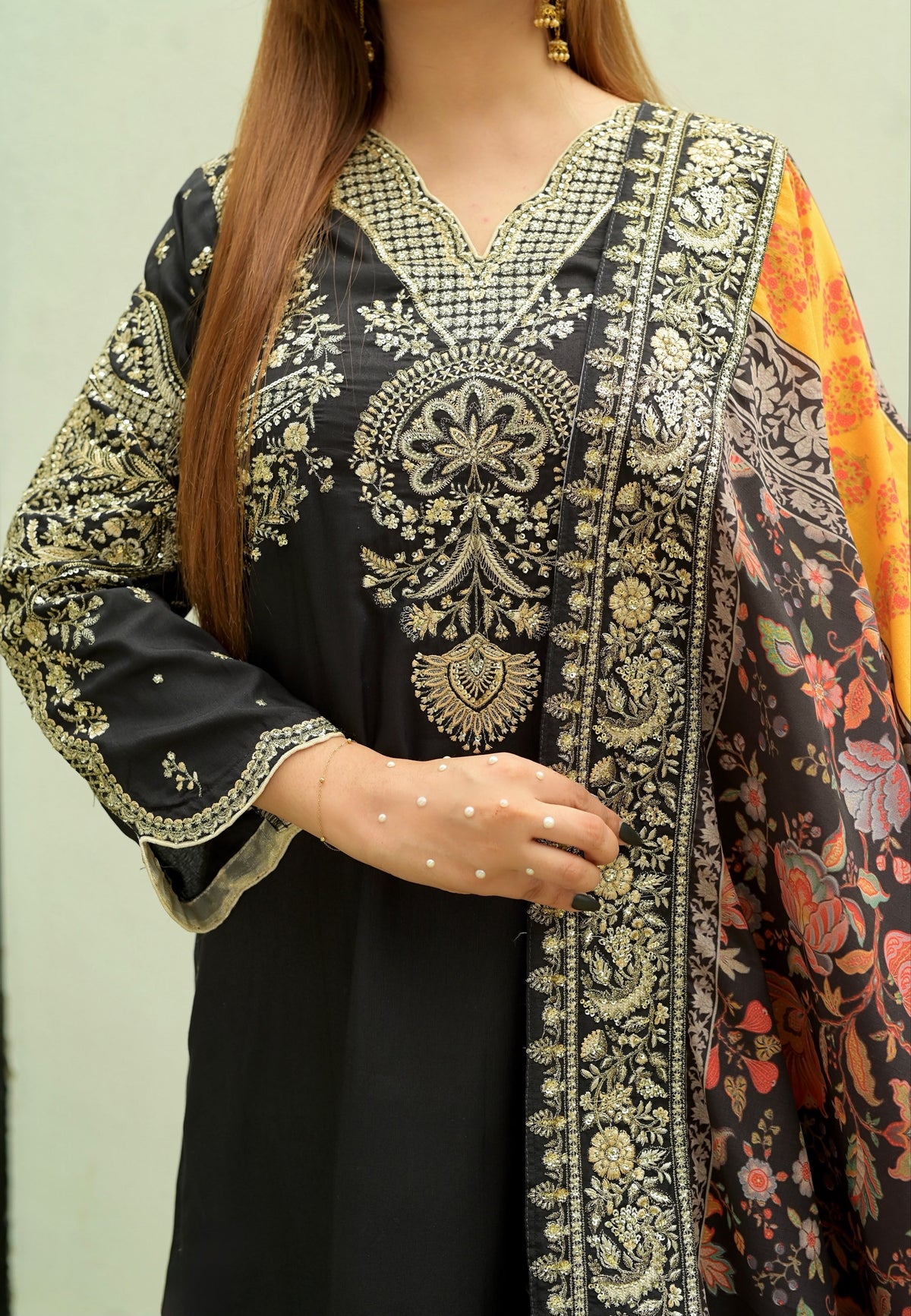 Amna khurram Viscose Co’Ord Embroidered Shirt & Balloon Pant Set (03)