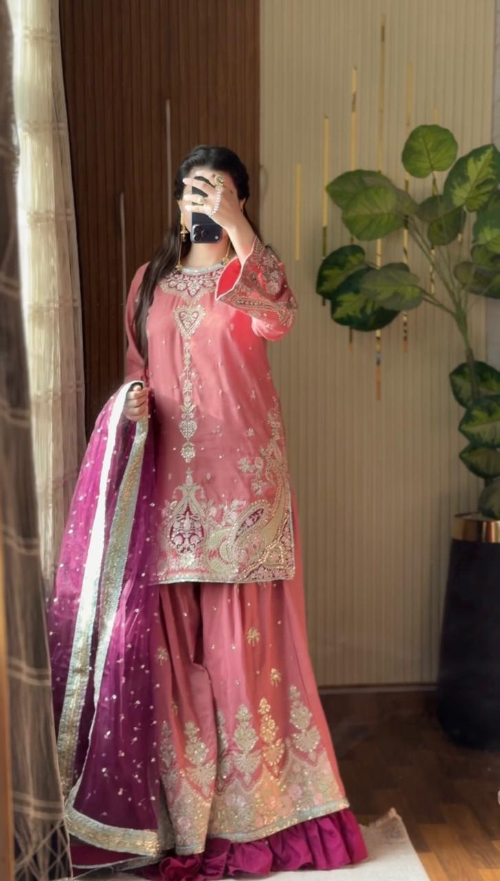 Amna khurram Viscose Co’Ord Embroidered Shirt & Balloon Pant Set (04)