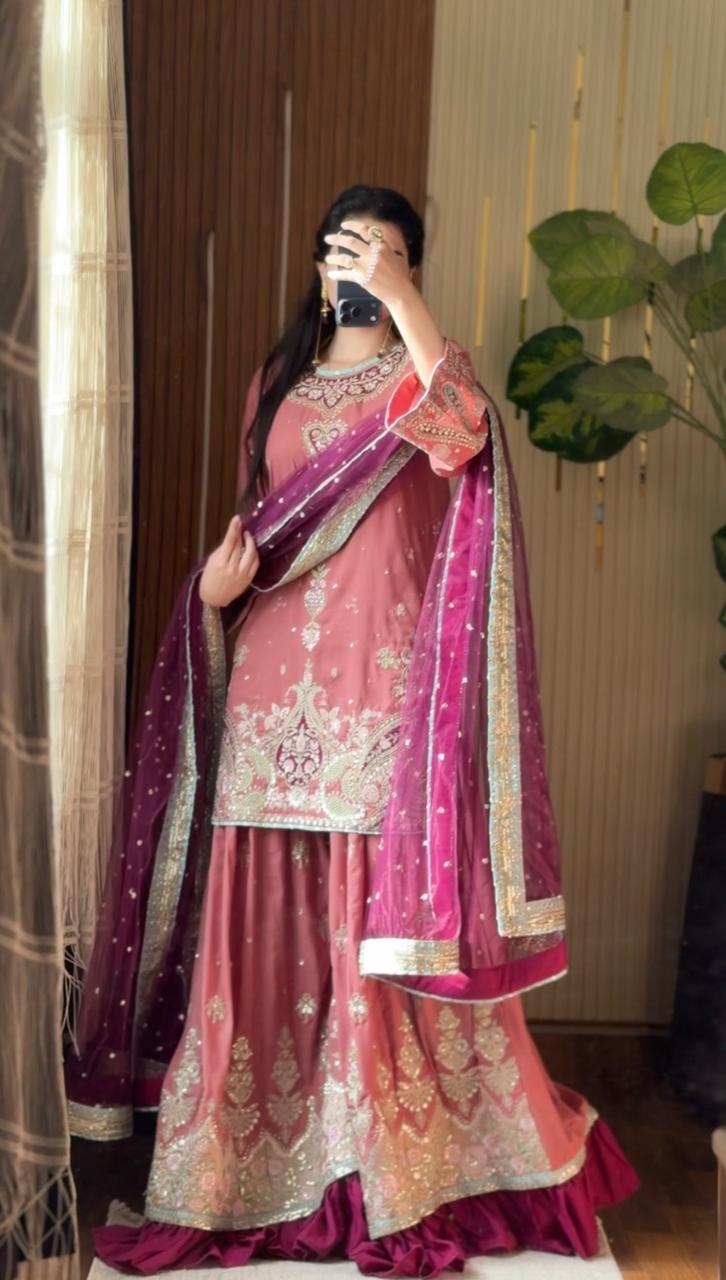 Amna khurram Viscose Co’Ord Embroidered Shirt & Balloon Pant Set (04)