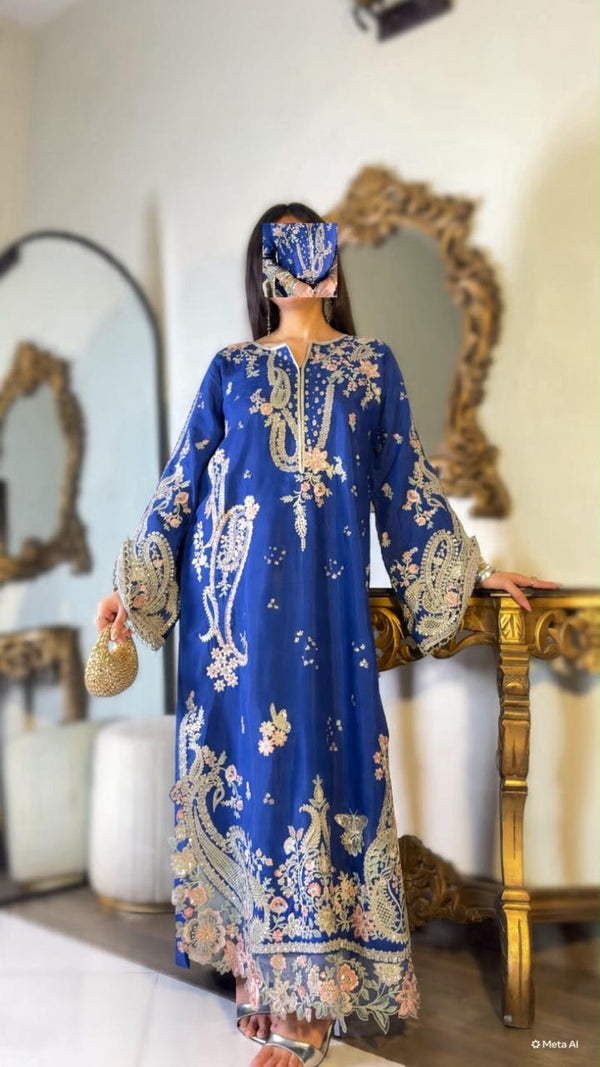 Amna Khurram Premium Raw Silk Kaftan Stitched 2 Piece Suit