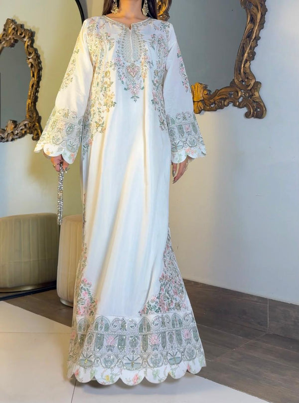 Amna Khurram Premium Raw Silk Kaftan Stitched 2 Piece Suit