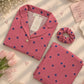 Zaarab Soft Linen Dusty Rose Pink Love Printed Night Stitched Suit