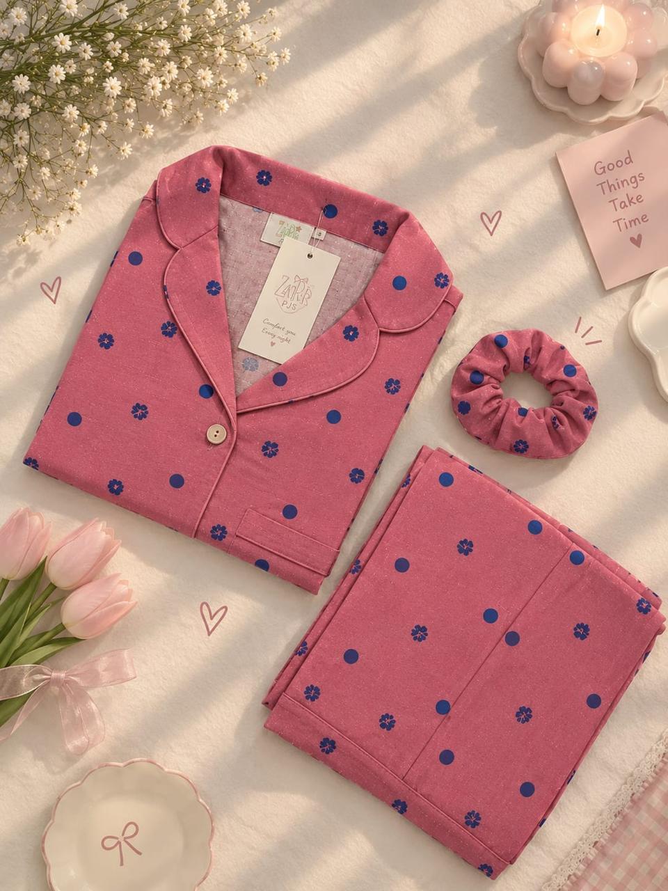 Zaarab Soft Linen Dusty Rose Pink Love Printed Night Stitched Suit