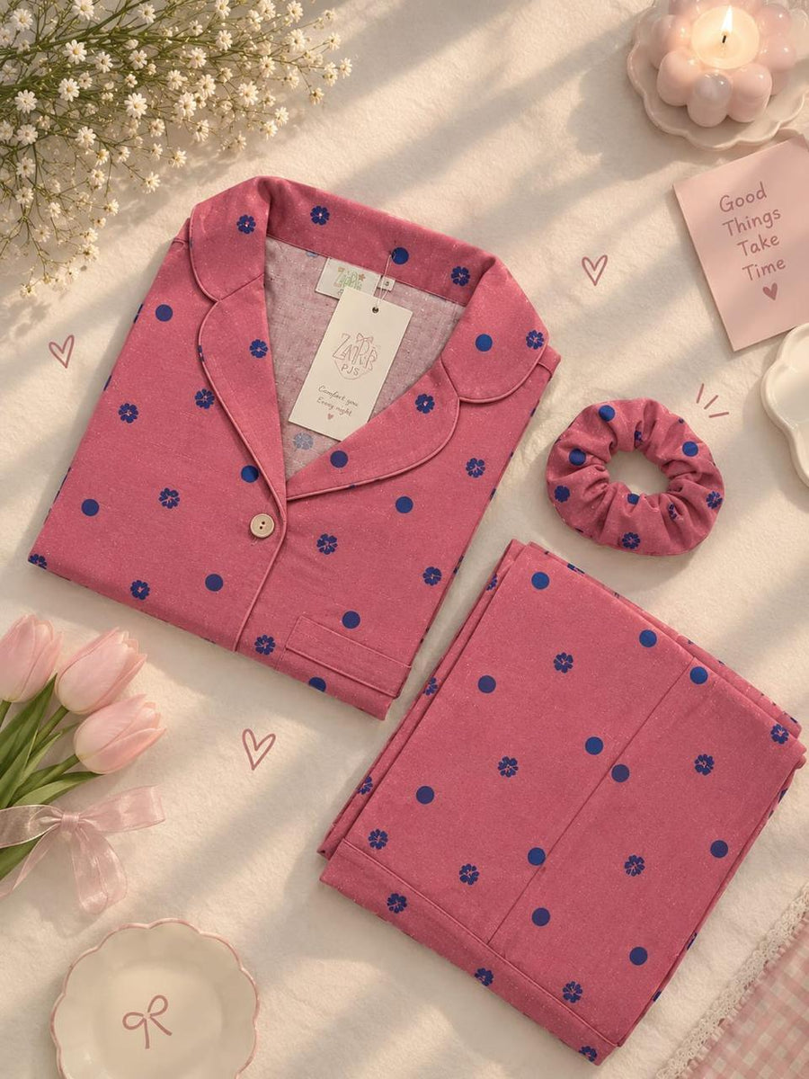 Zaarab Soft Linen Dusty Rose Pink Love Printed Night Stitched Suit