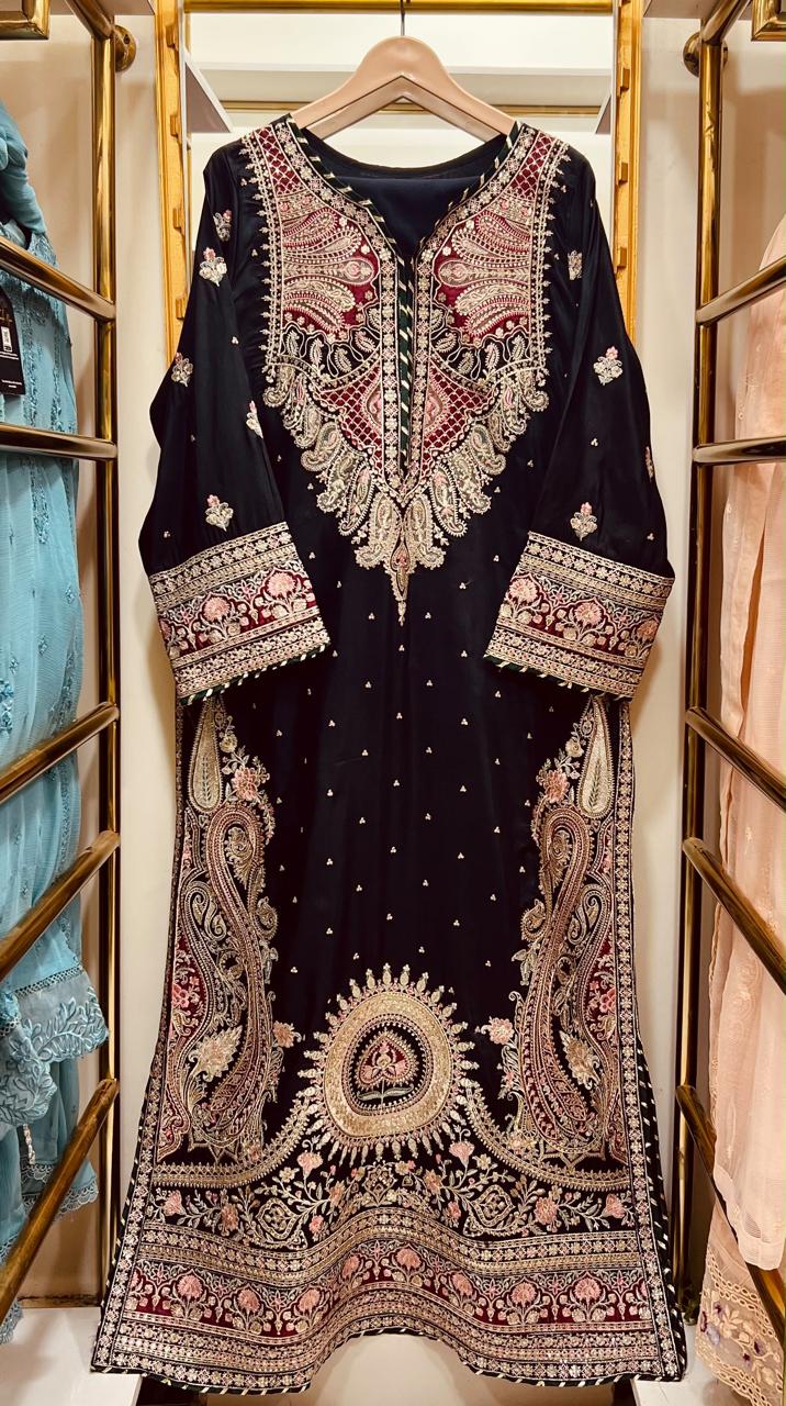 Amna Khurram Premium Raw Silk Kaftan Stitched 2 Piece Suit