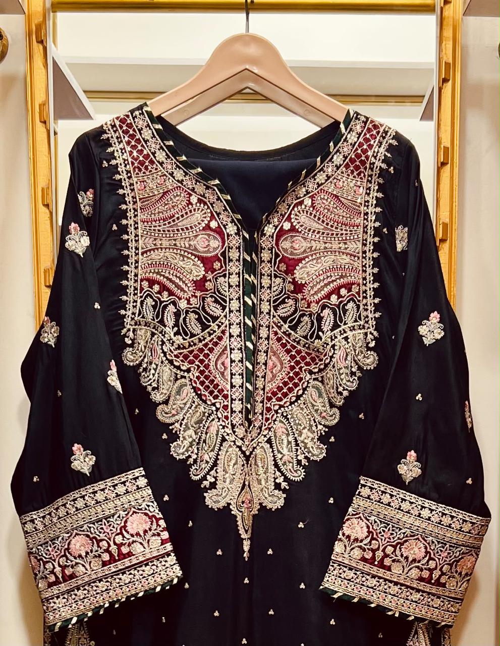 Amna Khurram Premium Raw Silk Kaftan Stitched 2 Piece Suit