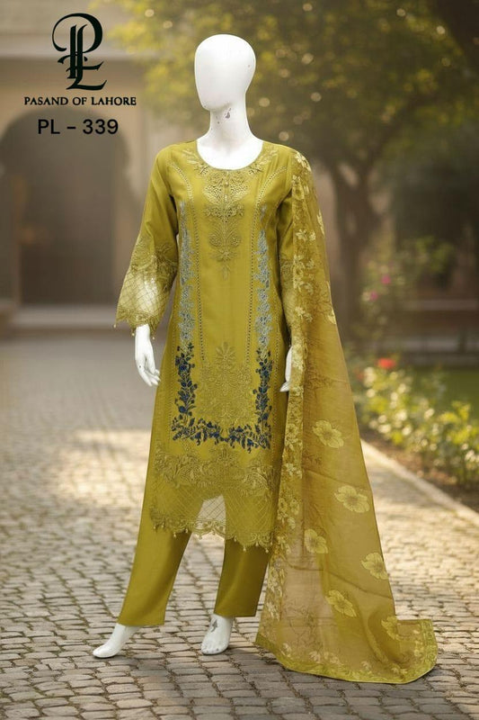 Pasand of Lahore 3-Piece Premium Viscose Suit – Light Mustard (PL-339)