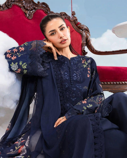 MariaB MBasics-Embroidered Lawn 3 Piece Unstitched Suit with Chiffon Dupatta (D07B)