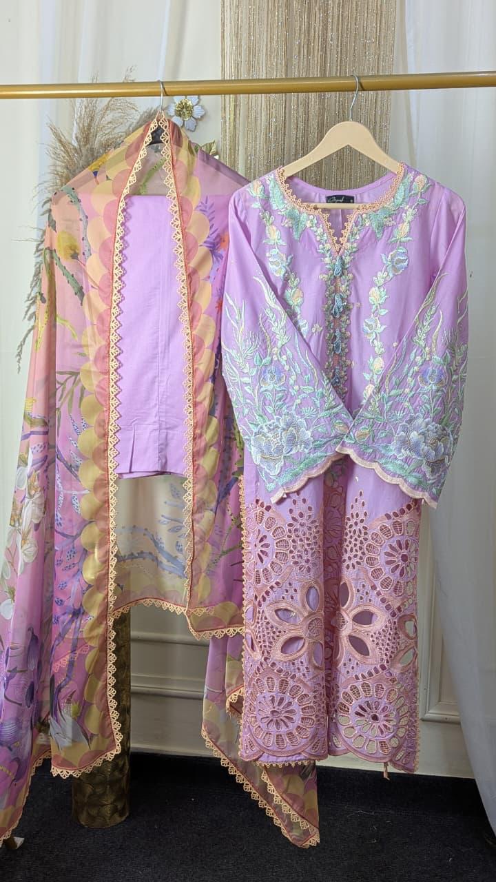Hemline By Mushq - Embroidered Lawn 3 Piece stitched Suit (ALBA)
