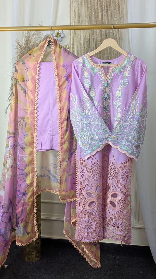 Hemline By Mushq - Embroidered Lawn 3 Piece stitched Suit (ALBA)