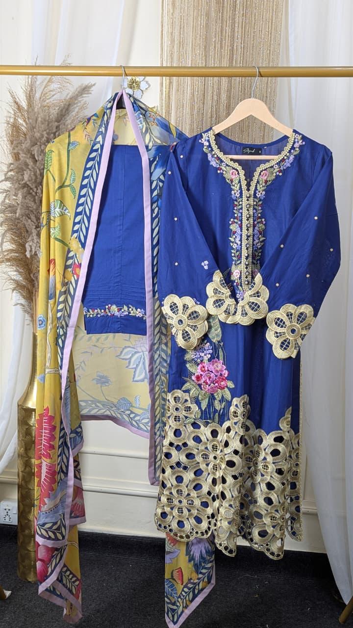 Hemline By Mushq - Embroidered Lawn 3 Piece stitched Suit (INES)
