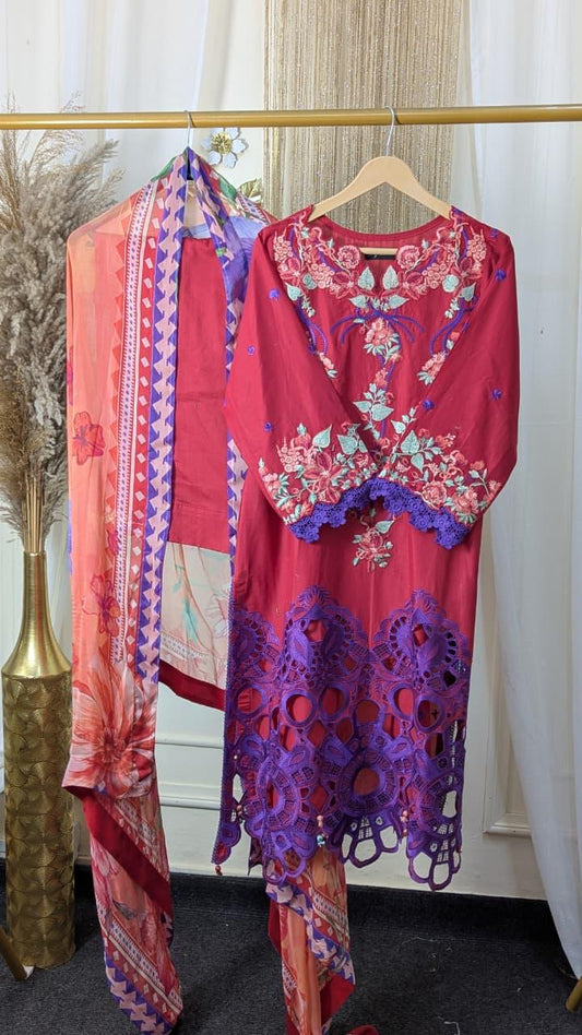 Hemline By Mushq - Embroidered Lawn 3 Piece stitched Suit (NICOLAS)