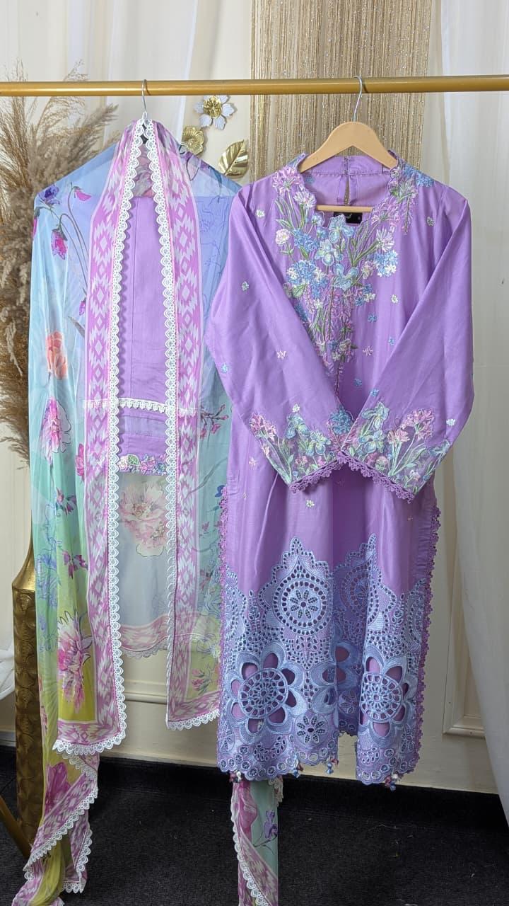 Hemline By Mushq - Embroidered Lawn 3 Piece stitched Suit (AILYN)