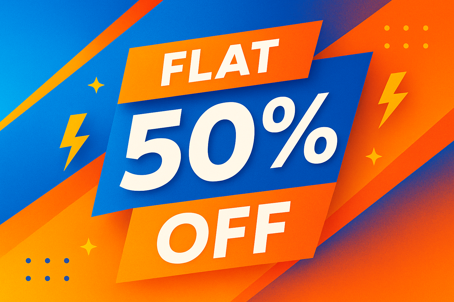 flat 50%off write only with same creative 