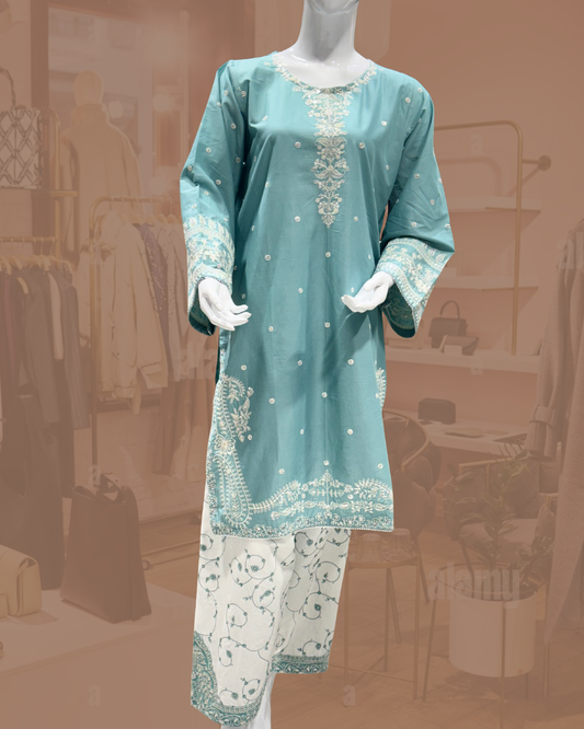 Bin Ishaq Embroidered Lawn Stitched 2 Piece Suit