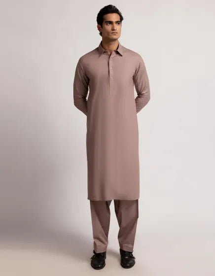 Dark Maroon Casual Semi-Formal Stitched Kameez Shalwar – Regular Fit