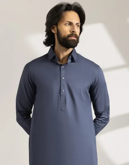 Dark Grey Cotton Semi-Formal Stitched Kameez Shalwar – Regular Fit