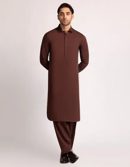 Rust Cotton Semi-Formal Stitched Kameez Shalwar – Regular Fit