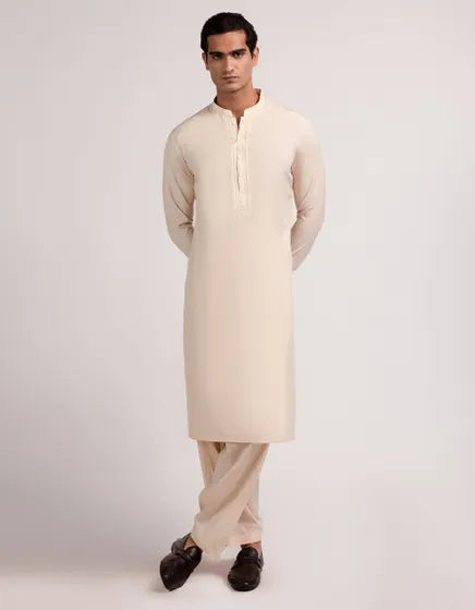 Fawn Blended Semi-Formal Stitched Kameez Shalwar – Regular Fit