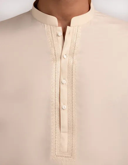 Fawn Blended Semi-Formal Stitched Kameez Shalwar – Regular Fit