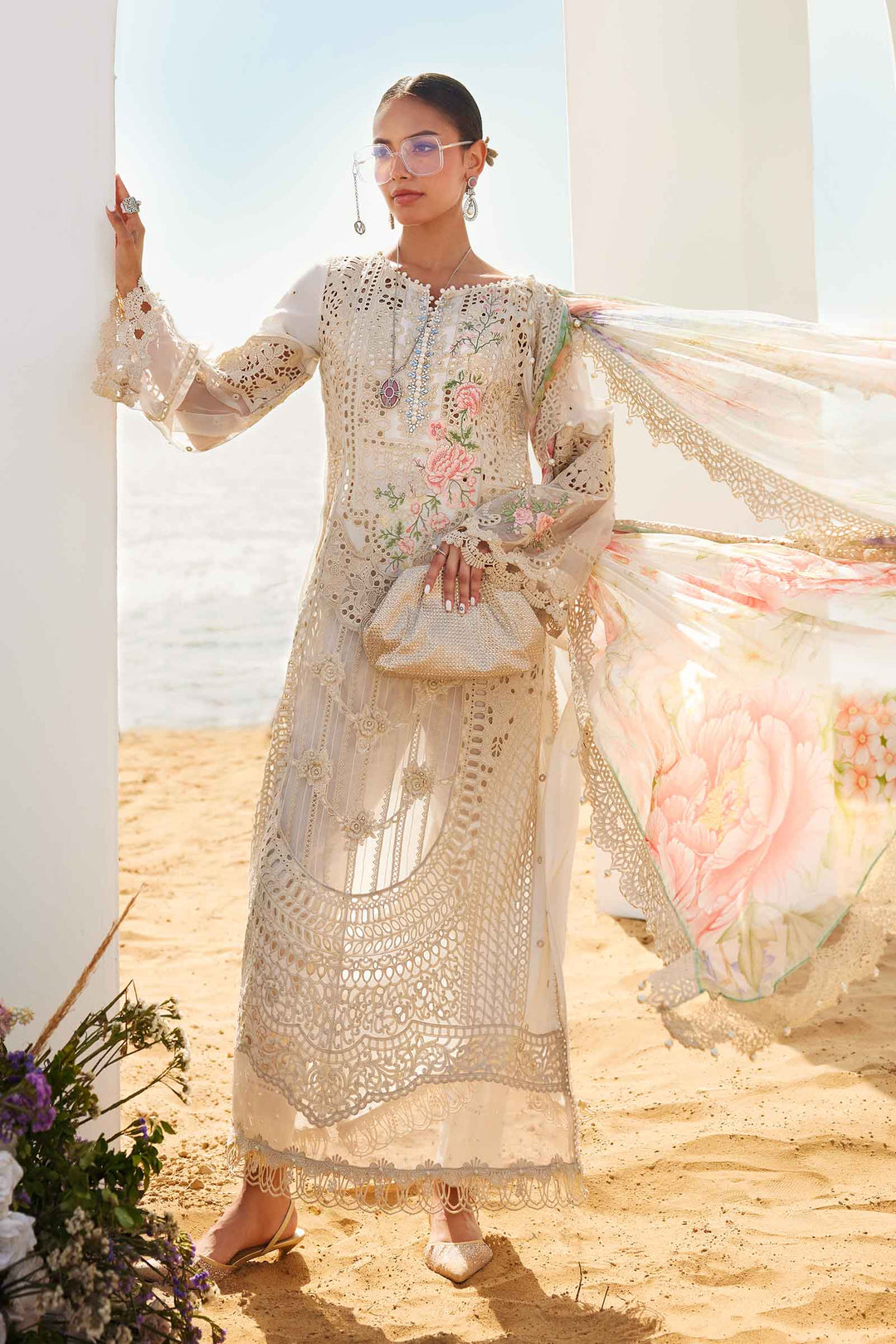 Maria b 3 Piece Unstitched Embroidered Lawn Suit | EID LAWN-25-07