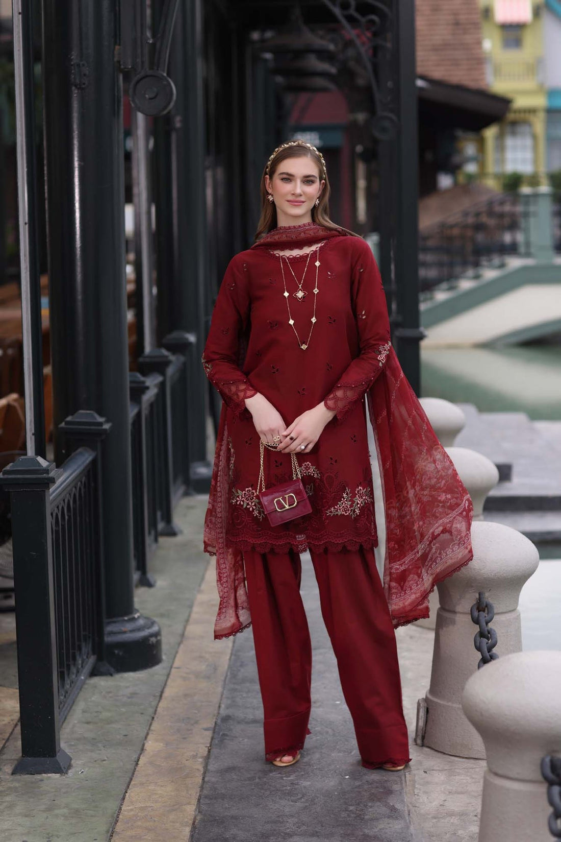 Noor by saadia Asad D1- Mulberry Red Eid Luxe Chikankari' 25