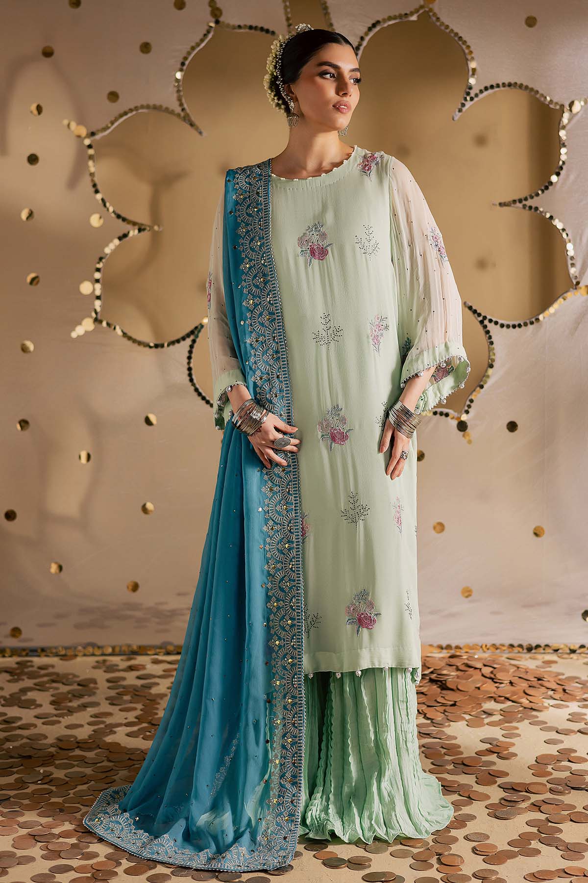 Nureh Mk-13 Mukeshkari Unstitched Chiffon 25'