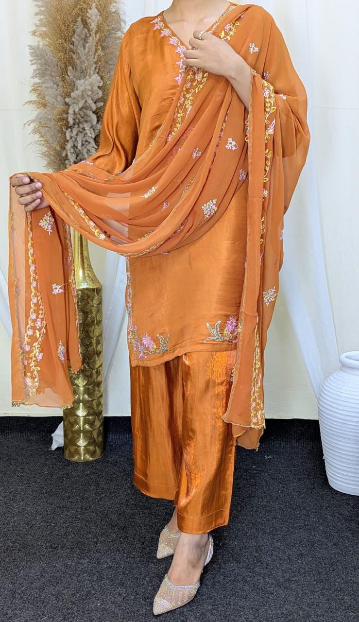 Amna Khurram Orange Zimal-nov#19 3pc Raw Silk Ready to wear