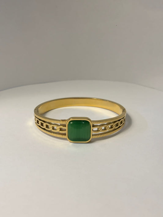 Gold-Toned Bangle with Square Gemstone