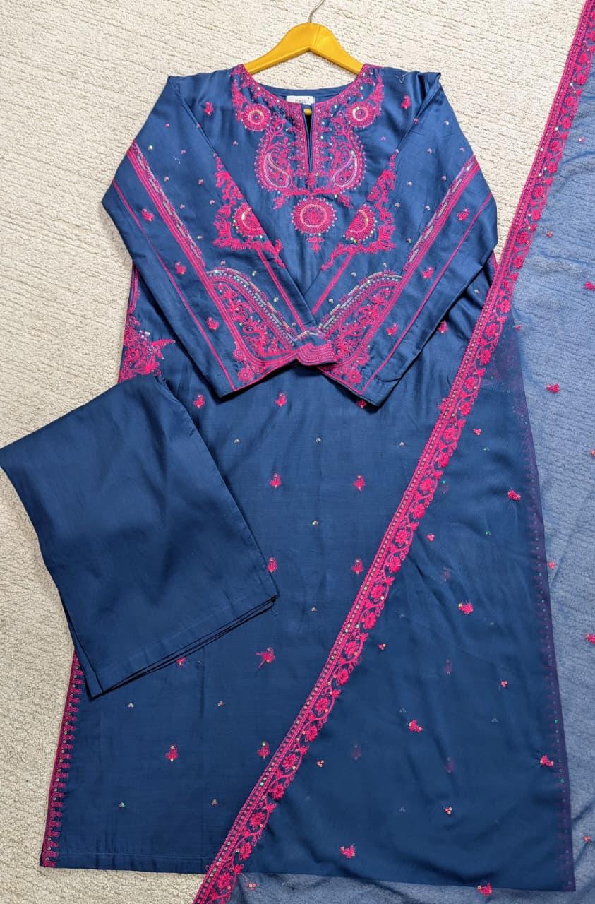 Amna Khurram Zimal AS SEP 01 Blue Pink Ready to wear Lawn