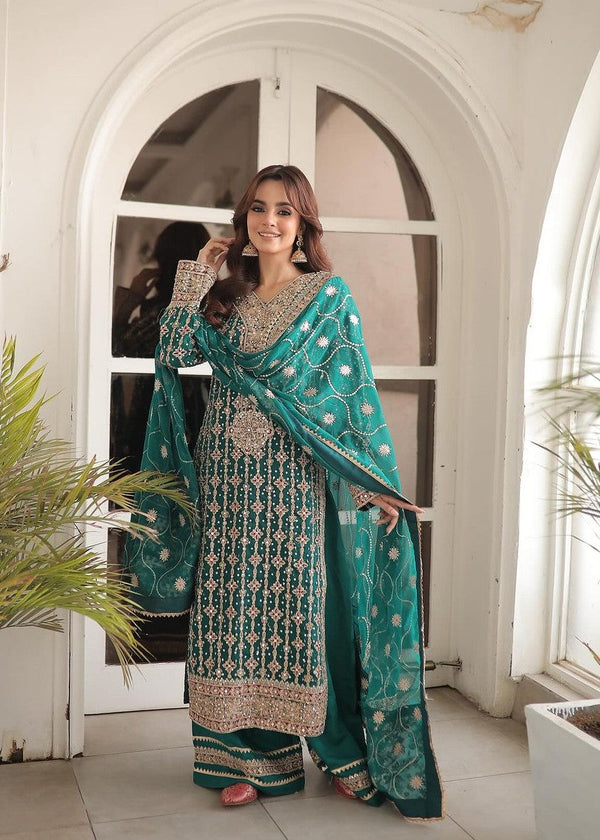 Haseens official Sea Green Ready to wear Chiffon Collection